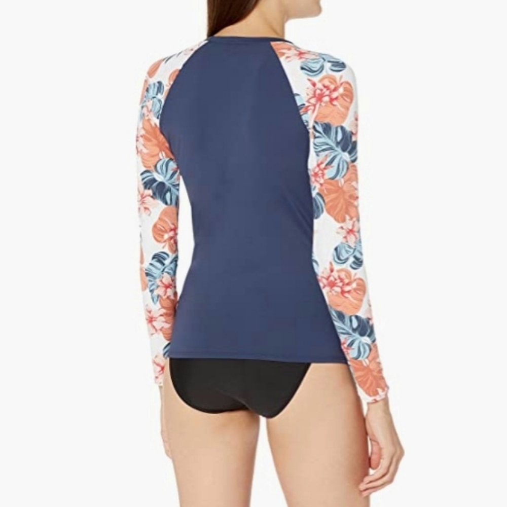 NWT Roxy LS Lycra Rashguard Bright Navy Orange Turquoise Size S - Picture 2 of 7